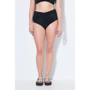 Damskie dół od bikini drapowanie efekt brokatu. Czarne bikini Ulla Popken, bez wzorów, z elastanu. Za 125,99 zł.