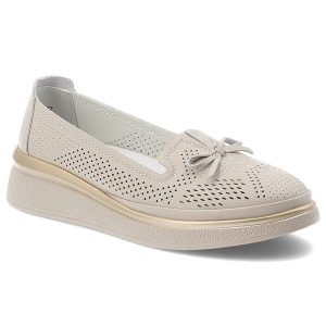 Półbuty damskie S.Barski, ze skóry naturalnej licowej ażurowa cholewka ozdobna kokardka lekka podeszwa casual, beżowe, LR61-7043. Brązowe półbuty S.BARSKI, w ażurowe wzory, ze skóry, bez obcasa, na płaskiej podeszwie, bez zapięcia. Za 189,00 zł.