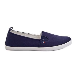 Tenisówki Trampki Slip-On Damskie Granatowe Adrancia niebieskie. Niebieskie trampki bez wzorów, bez zapięcia. Za 92,80 zł.