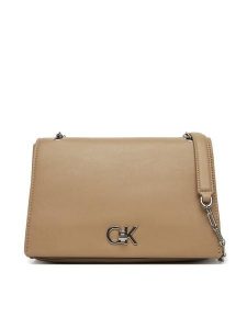 Calvin Klein Torebka Ck Medium Conv Chain Bag K60K612810 Beżowy. Brązowe torebki wieczorowe Calvin Klein, bez wzorów, ze skóry, bez dodatków. Za 349,99 zł.