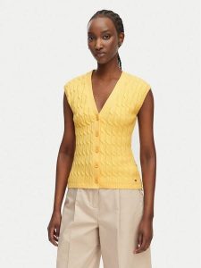 Tommy Hilfiger Kardigan WW0WW50075 Żółty jasny Slim Fit. Żółte kardigany TOMMY HILFIGER, z bawełny. Za 529,99 zł.