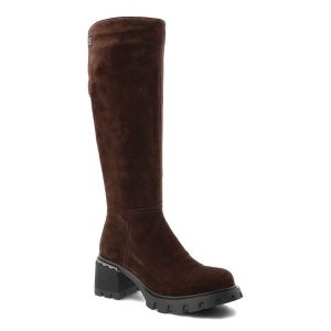 Brązowe Kozaki Artiker Eleganckie Buty Damskie. Brązowe kozaki ARTIKER, na zimę, bez wzorów, bez obcasa, na obcasie, bez zapięcia. Za 458,99 zł.