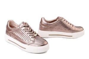 CAPRICE 9-23719-44 341 taupe metallic, półbuty damskie. Brązowe półbuty Caprice, na lato, bez wzorów, ze skóry, bez obcasa, bez zapięcia. Za 399,90 zł.