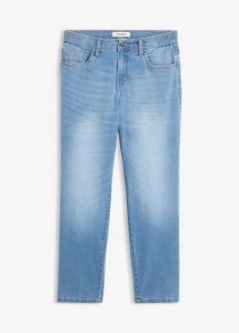Jeansy straight, mid waist, cropped. Niebieskie jeansy bonprix, bez wzorów, z jeansu. Za 142,99 zł.