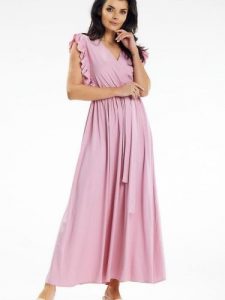 Sukienka Model A638 Dirty Pink - awama. Różowe sukienki Awama, na imprezę, na lato, l, bez wzorów, z bawełny, bez kołnierzyka, bez ramiączek, maxi, kopertowe. Za 381,11 zł.