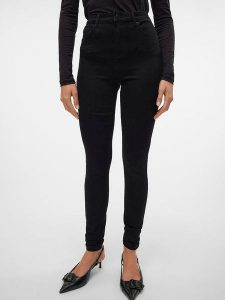Vero Moda Dżinsy - Skinny fit - w kolorze czarnym rozmiar: XL/L30. Czarne jeansy Vero Moda, z aplikacjami, z bawełny, z podwyższonym stanem. Za 149,45 zł.