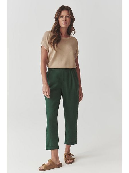 TATUUM Spodnie w kolorze ciemnozielonym rozmiar: 36. Zielone spodnie z wysokim stanem Tatuum, bez wzorów, ze lnu, z podwyższonym stanem. Za 154,79 zł.