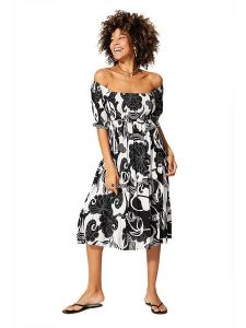 Aller Simplement Sukienka w kolorze czarno-białym rozmiar: 38/40. Białe sukienki Aller Simplement, bez wzorów, z wiskozy, klasyczne, bez kołnierzyka, bez ramiączek, midi. Za 86,99 zł.