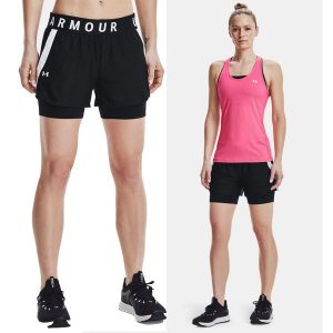 Spodenki fitness damskie UNDER ARMOUR Play Up 2-in-1. Brązowe szorty Under Armour, bez wzorów. Za 125,99 zł.