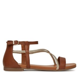 Sandały Tamaris. Brązowe sandały Tamaris, bez wzorów, bez obcasa, na płaskiej podeszwie, bez zapięcia. Za 299,99 zł.