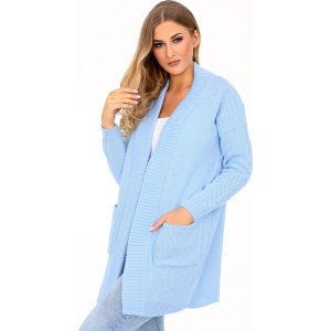 Niebieski Stylowy Kardigan bez Zapięcia. Niebieskie długie swetry Merribel, z materiału. Za 109,90 zł.
