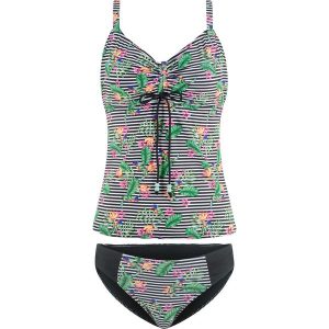 Tankini "minimizer" (2 części) bonprix czarno-biały z nadrukiem. Bikini marki bonprix. Za 59,99 zł.