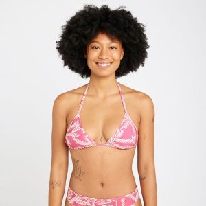 Góra kostiumu kąpielowego surfingowego damska Olaian Mae Palmer. Czerwone bikini OLAIAN, bez wzorów, z elastanu. W wyprzedaży za 19,99 zł.