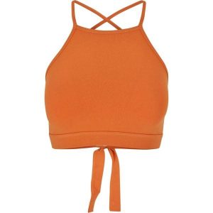 Damski trójkątny tank top Urban Classics. Brązowe topy Urban Classics, bez wzorów, sportowe, bez kołnierzyka, bez ramiączek. Za 90,00 zł.
