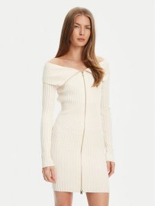 Guess Sukienka dzianinowa W5YK28 Z30I2 Écru Slim Fit. Kombinezony Guess, xs, z aplikacjami, z dzianiny, bez kołnierzyka, bez ramiączek. Za 399,99 zł.