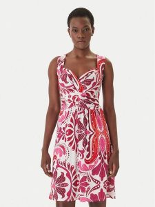 Morgan Sukienka letnia 261-RANNIE Różowy Regular Fit. Czerwone kombinezony Morgan, na lato, bez wzorów, z syntetyku, bez kołnierzyka, bez ramiączek. Za 279,99 zł.