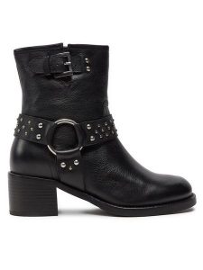 Bronx Botki New-Camperos 47535-U Czarny. Czarne botki Bronx, bez wzorów, ze skóry, bez obcasa, na słupku, bez zapięcia. Za 569,99 zł.