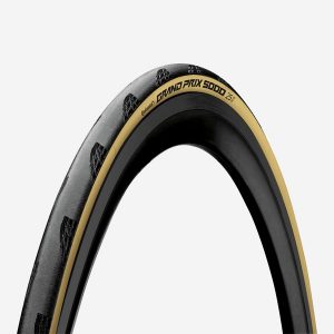 Opona szosowa Continental Grand Prix 5000 700x28 miękkie stopki. Brązowe skarpetki CONTINENTAL, bez wzorów. Za 219,99 zł.