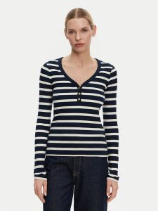 Tommy Hilfiger Bluzka Henley WW0WW43905 Granatowy Slim Fit. Niebieskie bluzki TOMMY HILFIGER, s, bez wzorów, z bawełny, bez kołnierzyka, bez ramiączek. Za 219,99 zł.