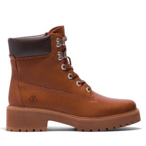 Trzewiki Timberland. Brązowe botki Timberland, bez wzorów, bez obcasa, na płaskiej podeszwie, bez zapięcia. Za 579,99 zł.