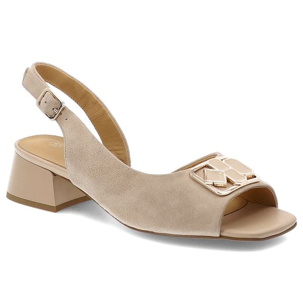 Sandały damskie S.Barski, cholewka ze skóry naturalnej z odkrytymi palcami na stabilnym obcasie z regulowanym paskiem i geometryczną ozdobą, beżowe,. Brązowe sandały S.BARSKI, z aplikacjami, ze skóry, z otwartym noskiem, bez obcasa, na obcasie, bez zapięcia. Za 332,90 zł.