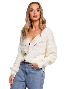 Made of emotion Kardigan w kolorze kremowym rozmiar: L/XL. Brązowe kardigany Made Of Emotion, l, bez wzorów, ze splotem, bez ramiączek. Za 61,17 zł.