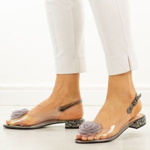 Pewter silikonowe sandały damskie na obcasie z kryształami, transparentne Dia 9003. Szare sandały DiA, z aplikacjami, ze skóry, bez obcasa, na obcasie, bez zapięcia. Za 259,00 zł.