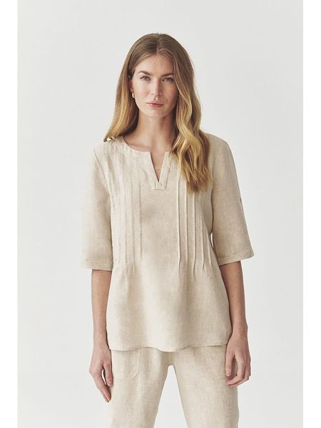 TATUUM Lniana bluzka w kolorze beżowym rozmiar: 46. Brązowe bluzki Tatuum, bez wzorów, ze lnu, bez kołnierzyka, bez ramiączek. Za 132,05 zł.