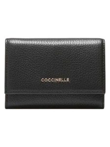 COCCINELLE Skórzany portfel w kolorze czarnym - 12 x 9 x 3 cm rozmiar: onesize. Czarne portfele Coccinelle, bez wzorów, z materiału. Za 379,44 zł.