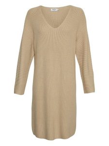 MOSS COPENHAGEN Sukienka "Marthea Rachelle" w kolorze beżowym rozmiar: XS/S. Brązowe sukienki Moss Copenhagen, na co dzień, s, bez wzorów, prążkowane, bez kołnierzyka, bez ramiączek, midi, proste. Za 100,99 zł.