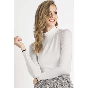 Ecru Golf Basic z Koronkową Wypustką. Brązowe golfy Wow Point, bez wzorów, z elastanu. Za 129,90 zł.