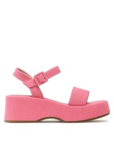 DeeZee Sandały DXJ220515 Różowy. Czerwone sandały DeeZee, bez wzorów, z materiału, bez obcasa, na koturnie, bez zapięcia. Za 129,99 zł.
