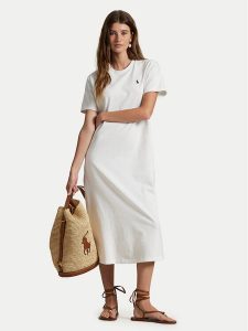 Polo Ralph Lauren Sukienka codzienna 211971066002 Biały Straight Fit. Białe kombinezony Polo Ralph Lauren, na co dzień, xs, bez wzorów, z bawełny, bez kołnierzyka, bez ramiączek, proste. Za 439,99 zł.