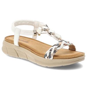 Sandały damskie Artiker, cholewka z materiału elastyczny pasek na pięcie plecione detale, białe, 58C0003. Białe sandały ARTIKER, bez wzorów, bez obcasa, bez zapięcia. Za 169,00 zł.