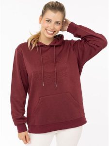 Zwillingsherz Bluza "Happiness Vibes" w kolorze bordowym rozmiar: L/XL. Czerwone bluzy Zwillingsherz, l, bez wzorów, z kapturem. Za 179,64 zł.