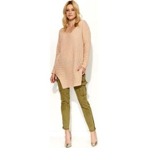 Łososiowy Sweter Długi Tunika z Rozciętymi Bokami. Długie swetry marki Molly.pl. Za 112,90 zł.