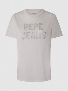 Pepe Jeans Koszulka w kolorze białym rozmiar: L. Białe bluzki Pepe Jeans, l, bez wzorów, z jeansu, bez kołnierzyka, bez ramiączek. Za 87,61 zł.