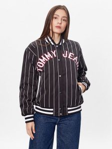 Tommy Jeans Kurtka bomber Pinstripe Letterman DW0DW15336 Czarny Relaxed Fit. Czarne kurtki Tommy Jeans, l, bez wzorów, z jeansu, bez kaptura. Za 529,99 zł.