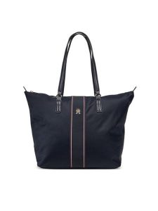 Tommy Hilfiger Torebka Poppy Tote Corp AW0AW17205 Granatowy. Niebieskie shopper bag TOMMY HILFIGER, bez wzorów, z materiału, bez dodatków. Za 249,99 zł.