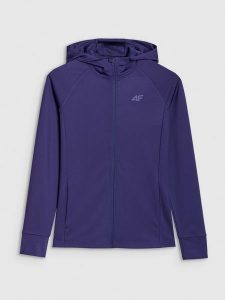 4F Bluza treningowa regular szybkoschnąca damska - granatowa XS. Niebieskie bluzy 4f, xs, bez wzorów, z dzianiny, z kapturem. W wyprzedaży za 169,99 zł.