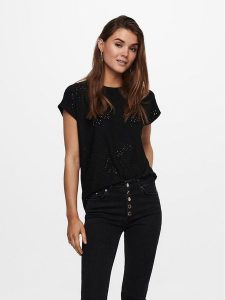 ONLY Bluzka Smilla 15231005 Czarny Regular Fit. Czarne bluzki ONLY, xs, bez wzorów, z syntetyku, bez kołnierzyka, bez ramiączek. Za 59,99 zł.