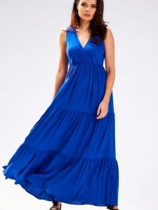 Sukienka Model A581 Blue - awama. Niebieskie sukienki Awama, na lato, l, z aplikacjami, z bawełny, bez kołnierzyka, bez ramiączek. Za 412,33 zł.