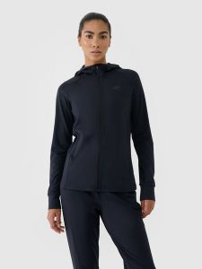 4F Bluza treningowa slim szybkoschnąca damska - czarna XL. Czarne bluzy 4f, xl, bez wzorów, z dzianiny, z kapturem. Za 199,99 zł.
