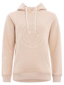 Zwillingsherz Bluza "Happy and Beautiful" w kolorze beżowym rozmiar: L/XL. Brązowe bluzy Zwillingsherz, l, bez wzorów, z kapturem. Za 140,53 zł.