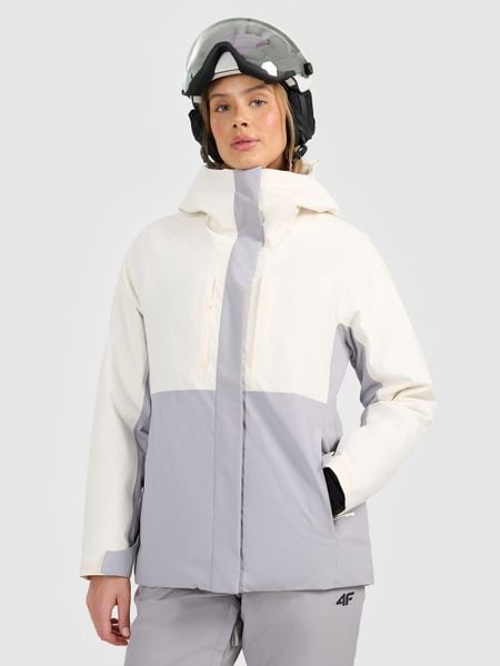 4F Kurtka narciarska membrana 8000 damska - beżowa S. Brązowe kurtki 4f, na zimę, s, bez wzorów, z materiału, bez kaptura. Za 599,99 zł.