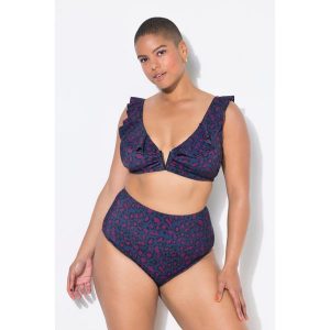 Damskie Figi od bikini wysoki stan kolorowy wzór w panterkę. Niebieskie figi Ulla Popken, bez wzorów, z elastanu. Za 93,99 zł.