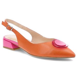 Pomarańczowe Sandały S.Barski Eleganckie Obuwie Damskie. Brązowe sandały S.BARSKI, z aplikacjami, ze skóry, bez obcasa, na obcasie, bez zapięcia. Za 339,00 zł.