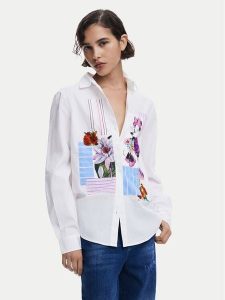 Desigual Koszula Flowers Minnie 25SWCW24 Biały Regular Fit. Białe koszule Desigual, xs, bez wzorów, z bawełny, bez kołnierzyka, bez ramiączek. Za 229,99 zł.
