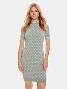 Guess Sukienka dzianinowa Ss Lise W3YK39 Z37K0 Zielony Bodycon Fit. Zielone kombinezony Guess, s, z aplikacjami, z dzianiny, bez kołnierzyka, bez ramiączek, bodycon. Za 279,99 zł.