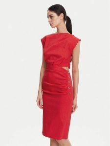 PINKO Sukienka koktajlowa 104955 A0IM Czerwony Regular Fit. Czerwone sukienki Pinko, bez wzorów, z wiskozy, wizytowe, bez kołnierzyka, bez ramiączek. Za 669,99 zł.